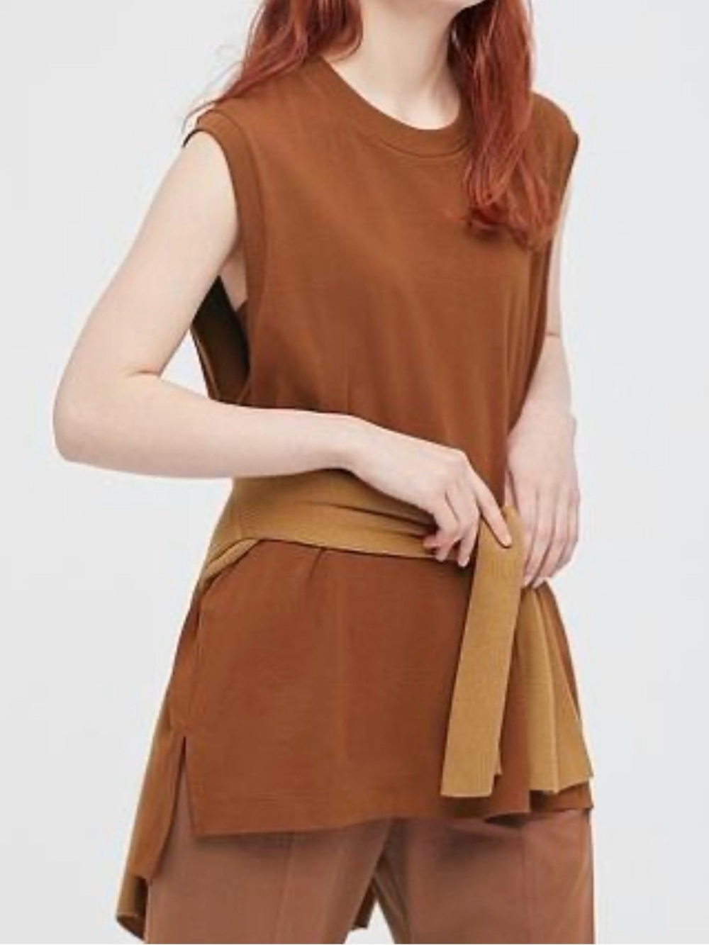 Mame Kurogouchi Uniqlo Airism Sleeveless Muscle Tee Terracotta Brown S